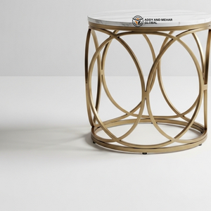 Luxury Round White <b>Marble</b> <b>Top</b> Stool with Gold Stainless Steel Base Modern Decorative <b>Side</b> <b>Table</b> Premium Metal Pedestal for Hotel - Product Image 5