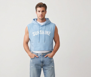 RAJPUTANA CORPORATION <b>Crop</b> Sleeveless Hoodie <b>Men</b> Workout Fitness Wear Printed <b>Crop</b> Hood <b>Top</b> 400gsm Fleece Cropped Hoodie <b>Mens</b> - Product Image 5