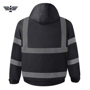 Chaqueta Bomber Personalizada para Hombre, Negra, de Alta Visibilidad, Reflectante, de Poliamida, con Capucha |   Ropa de Trabajo de Seguridad Industrial ANSI Impermeable de Alta Calidad - Product Image 2