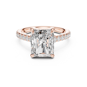 Rose Gold Radiant Cut Lab Grown <b>Diamond</b> Solitaire Engagement <b>Ring</b> with Pave Band for Women - Product Image 4