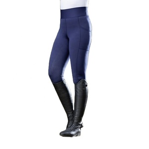 Equestrian Riding Leggings High Waist Dark Blue Spandex With Silicone Grip For Horseback Riding - Product Image 2