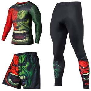 Ensemble de compression unisexe : T-shirt à manches longues, short et pantalon long, imprimé par sublimation, en polyester, ajusté, pour l'entraînement - Product Image 2