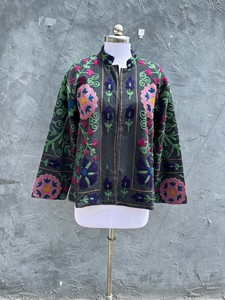 Handmade Suzani Embroidered <b>Jacket</b> Vintage Cotton Quilted Coat Reversible Boho Style Cardigan Floral Embroidery Blazer - Product Image 2