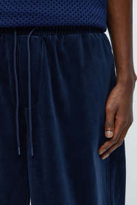 Custom Men Navy Velvet Wide Leg Pants <b>Drawstring</b> Casual Streetwear <b>Trousers</b> OEM Supplier Men's Pants & <b>Trousers</b> - Product Image 3