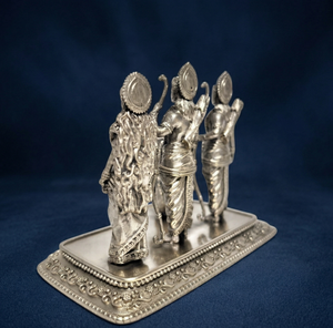 Idole de Ram Darbar en argent oxydé plaqué argent de Jaipur Metals |   Statue de dieu hindou 100% en laiton |   Décoration religieuse pour la maison pour Diwali |   11x8x8,5 cm | - Product Image 5