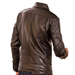 Brown Men Leather Jacket Slim Fit Biker <b>Coat</b> <b>Zipper</b> Collar Zip Up Outerwear for Spring Autumn - Product Image 2