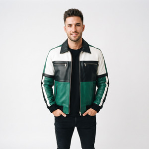 Chaqueta de cuero PU para hombre, con cremallera, manga larga, cuello vuelto, estilo motero, corte ajustado, para motocicleta - Product Image 2