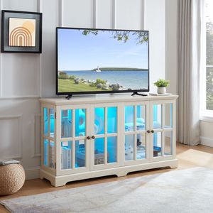 Vitrina de curiosidades LED de cuatro puertas antigua con puertas de vidrio y estantes ajustables Vitrina Vintage para oficina en casa WHI-Colored - Product Image 2