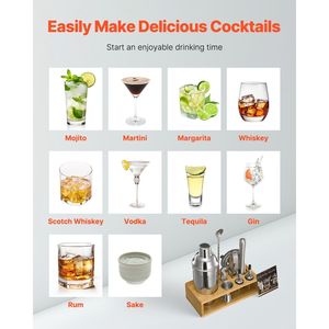 Juego de Coctelería de 10 Piezas de Acero Inoxidable, Kit de Barman con Soporte de Bambú, Mezclador, Cuchara, Agitador de Martini para Cócteles - Product Image 4