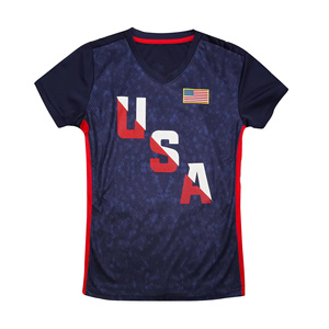 USA Men's V-Neck Volleyball Jersey White Red Black Sublimated Moisture Wicking Athletic Fit Short Sleeve Mesh Apparel - Product Image 4