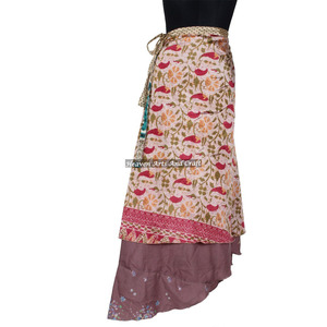 Beach Party Wears Silk <b>Wrap</b> <b>Skirt</b> 2 Layer Reversible Magic Silk Saris <b>Wrap</b> Long <b>Skirt</b> Sarong <b>Wrap</b> Girl's Recycled Silk Sari - Product Image 3