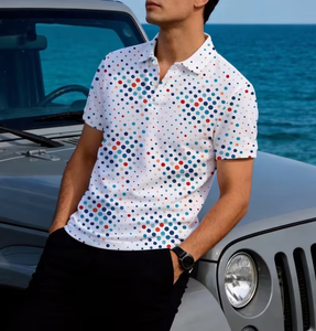 Men's White Polka Dot Polo Shirt Short Sleeve Casual Breathable Knitted Polyester Sportswear - Product Image 5