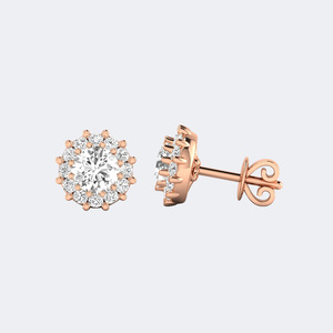 Boucles d'oreilles clous plaquées or 1,50 carat avec halo rond et grappe de fleurs, cadeau d'anniversaire de mariage - Product Image 3