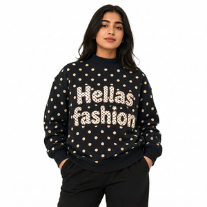 Sudadera Ligera de Algodón para Mujer con Cuello Alto Simulado, Forro Polar Premium, Uso Diario Informal, Hombros Caídos, Puños Acanalados, Mangas Largas - Product Image 1
