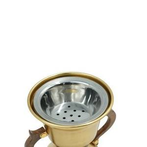 <b>Trophy</b> Gold Metal Incense Burner Bulk Luxury Polished Brass Bakhoor Censer with Elegant Curved Wood Handles and Pedestal <b>Base</b> - Product Image 2