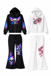 Custom Winter Hooded Solid Flare <b>Pant</b> Track Suit DTG Printing Unisex Women Streetwear Two-Piece Set OEM Wholesale 100% - Product Image 2