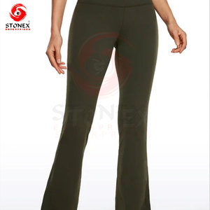 STONEX <b>Women</b> High Waist Flare Leggings Solid Color Side Stripe Sporty Yoga Pants Breathable Knitted Full Length Pants - Product Image 4