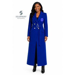 Manteau trench long cintré croisé bleu roi pour femme Zeta Phi Beta, à revers crantés, manches longues, coupe ajustée, vêtement d'extérieur formel - Product Image 5