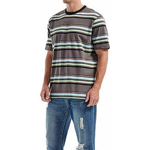 Camiseta de Moda para Hombre, Corte Holgado, Cuello Redondo, Rayas, Informal, Verano, Manga Corta, Algodón, Estilo Urbano, Ligera y Cómoda - Product Image 2