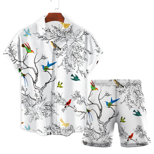 New Men's <b>Mandarin</b> <b>Collar</b> Short Sleeve <b>Shirt</b> Suit 3D Digital Print Beach Shorts Quick Dry 2 Piece Sets - Product Image 1