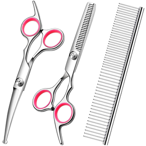 <b>Dog</b> Grooming Stainless Steel Thinning Curved <b>Scissors</b> Professional Kit Cutting Right-Handed Long Handle Home Use Safety Tips - Product Image 1