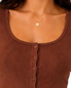 Top corto de punto acanalado marrón para mujer, manga corta, con botones al frente, corte ajustado, cuello cuadrado, informal, de verano, camiseta de algodón, blusa para damas - Product Image 5