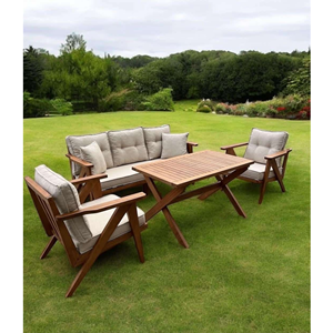 Conjunto de Sofás de Teca Modernos para Exteriores, Muebles Minimalistas para Jardín y Patio con Mesa de Centro, Conjunto de Muebles de Madera Sólida para Descanso - Product Image 1