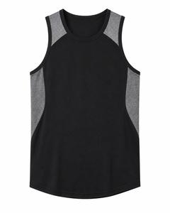 Men's <b>Black</b> and Gray Sleeveless <b>Tank</b> <b>Top</b> O-Neck Breathable Eco-Friendly Quick Dry Sporty Fit <b>Knitted</b> 100% Polyester Solid Color - Product Image 5