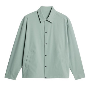 Men's Light Green Cotton Shirt Jacket Casual Turn-down Collar Regular Sleeve Solid Color Single Breasted Loose Fit Spring Wear - Product Image 6