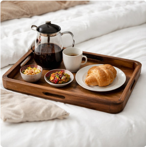 Premium <b>Wood</b> Serving Tray With Handle Large Rectangular Wooden Platter For Breakfast In <b>Bed</b> Coffee Table Decor Kitchen Organizer - Product Image 6