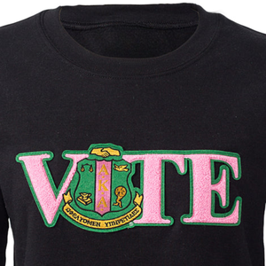   Sudadera negra con parche de chenilla del escudo, cuello redondo, manga larga, estilo hermandad, suave, informal, para invierno, para mujer - Product Image 6
