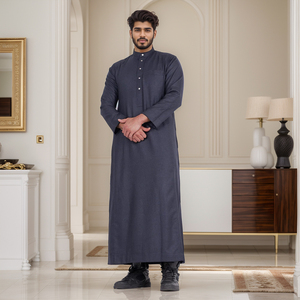 Men Black Polyester Thobe Long Sleeve Ankle Length Sweetheart Neckline Embroidered Breathable Casual Daily Wear Ramadan Prayer - Product Image 5