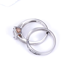 Princess Cut Diamond Engagement Ring Set 18K Gold Rhodium Plated Pave Setting Geometric Classic Style Unisex - Product Image 3