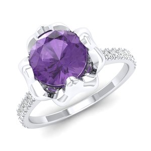 Bague de naissance REYES en moissanite étincelante de clarté VVS pour femme, en argent sterling 925, coupe ronde, pierre précieuse améthyste 1 carat, bijoux fins - Product Image 2