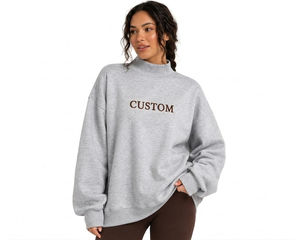 Sudadera Oversize Personalizada para Mujer, Cuello Alto, Mezcla de Algodón, Manga Larga, Diseño Asimétrico, Ropa de Otoño - Product Image 1