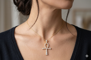 Colgantes de Collar Personalizados Minimalistas con Diseño Religioso, Oro Real de 10K, Diamante Natural, Ojo de Horus, Ankh Egipcio, Cruz de Jesús, Unisex - Product Image 4