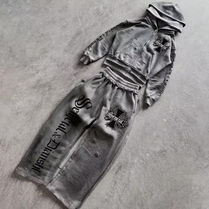 Premium Cotton Fleece Winter <b>Oversized</b> Hoodie Stacked Sweatpants Set Unisex Custom Logo Printed Baggy <b>Jogger</b> Tracksuit Men - Product Image 2