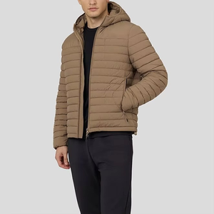 <b>Men's</b> Hooded Puffer <b>Jacket</b> Solid Color <b>Winter</b> Windproof Casual Zipper Closure Polyester Wadding Coat - Product Image 3