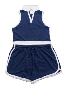 Ensemble short 2 pièces à carreaux pour filles, sans manches, col double, longueur intégrale, séchage rapide, robe d'été décontractée 100% coton - Product Image 1