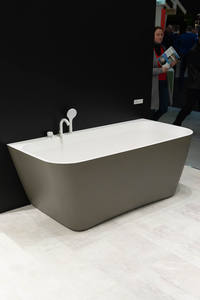 Baignoire autoportante en pierre de style moderne, bain à immersion en surface solide pour salle de bain, motif carré en acrylique blanc - Product Image 2
