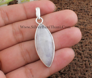Colgante de Plata de Ley 925 con Baño de Platino y Piedra Lunar Arcoíris, Collar de Fuego Azul Natural, Piedra Lunar Genuina al por Mayor - Product Image 6