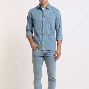 เสื้อเชิ้ตยีนส์ผู้ชายสีตัดกัน ผลิตในปากีสถาน คุณภาพสูง สวมใส่สบาย มีจำหน่าย - Product Image 4