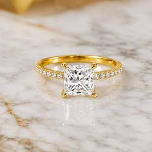 Anillos de diseño románticos de oro macizo de 10K con halo oculto de moissanita y diamantes, media eternidad, para promesa, compromiso, boda, regalos para fiestas - Product Image 5