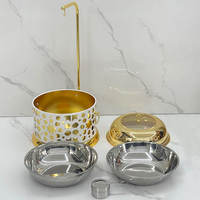 Plat à chafing dish classique en acier inoxydable, chauffe-plats de buffet finition dorée, support pilier orné, couvercle en verre, écologique, pour traiteur de mariage