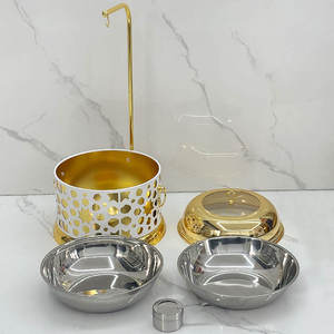 Round Stainless Steel Chafing Dish <b>Buffet</b> Food Warmer Gold Finish Ornate Pillar Stand Glass Lid Wedding Catering <b>Server</b> - Product Image 2