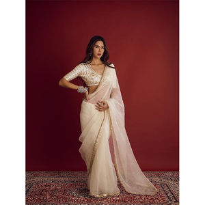 Sari en Georgette de qualité supérieure, nouveau style, dernière mode, vêtements indiens de créateur pour mariage, avec broderie de sequins lourds - Product Image 1