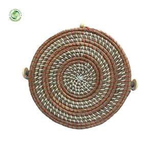 Woven straw food <b>cover</b> with orange pattern Kitchenware and <b>table</b> decoration Wholesale eco-friendly Made in Vietnam - Product Image 4