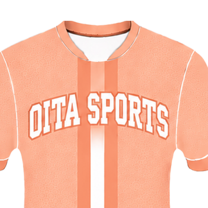 Maillot de sport à manches courtes blanc, orange et pêche, col rond, bande centrale, respirant, pour l'entraînement athlétique et les uniformes d'équipe de performance - Product Image 3