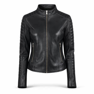 แจ็คเก็ตบอมเบอร์หนังแท้สีดำสำหรับทุกเพศ  บุขนสัตว์สำหรับฤดูหนาว  แผงไหล่แบบเย็บติด  ทรงเข้ารูป  ซิปหน้า  สไตล์วินเทจ  บริการ OEM ODM - Product Image 1