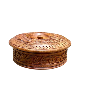 Brown Color Chapati Storage <b>Container</b> Handmade Engraved Design Wooden Roti <b>Box</b> For Kitchen Dining And Serving - Product Image 1